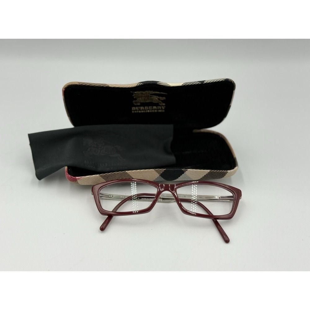 Burberry Glasses 2129 3317 Burgundy Beige Eye Glasses With Case And Cloth
